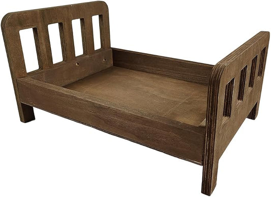 M&G House Brown Newborn Photography Props Wooden Bed Vintage Baby Photo Prop Baby Photoshoot Props Doll Bed Accessories Pretend Play Photoshoot Props