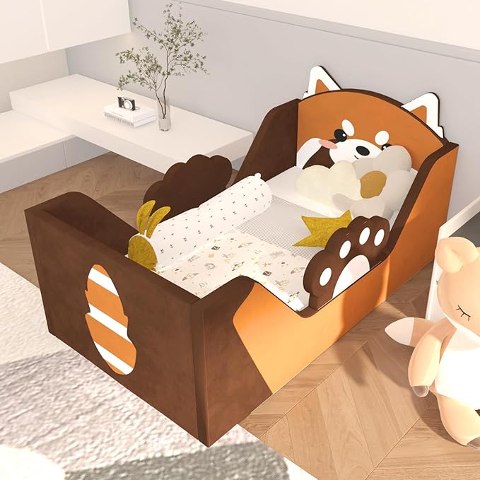 Toddler Bed, Child Bed for Kids with Extra Safty Broad, Standard Crib Size AnimalToddler Bed, Certified Fabric Toddler Beds,Toddler Floor Beds (Redpanda)