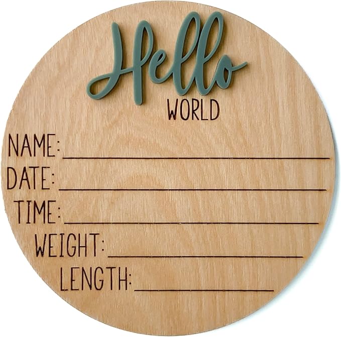 Hello World Newborn Sign, Baby Announcement Sign, Birth Announcement Sign, Hello World Nursery Sign, Baby Hospital Sign, Photo Prop for baby girl boy - (Dark Sage)