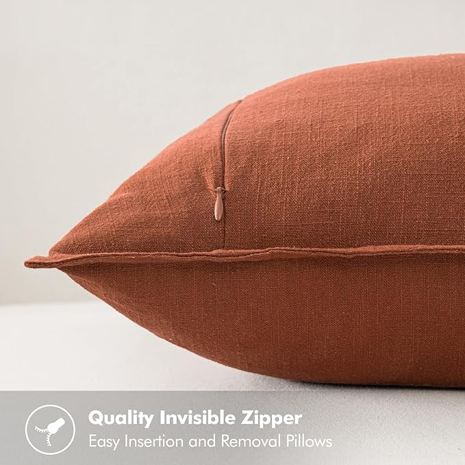 MIULEE Decorative Linen Euro Sham Pillow Covers 24x24 Rust Boho Farmhouse Neutral Couch Throw Pillows for Bed Pack of 2 Accent Modern Pillowcase Summer Sofa Livingroom Home Decor