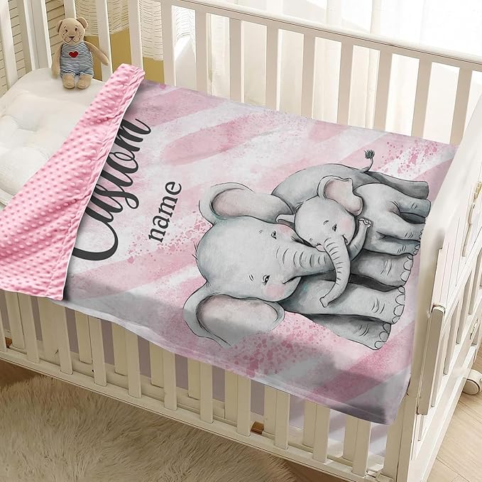 Personalized Baby Blankets for Girls, Custom Name Pink Elephant Baby Blanket, Soft Receiving Blanket for Newborns and Toddlers, Ideal for Baby Showers and Nursery Decor