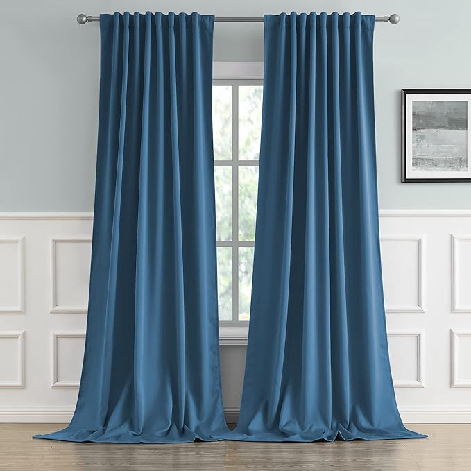 DUALIFE 120 Inch Blackout Curtains 10 ft Length High Ceiling - Thermal Insulated Back Tab/Rod Pocket Room Darkening Drapes for Living Room (52 x 120 Inch, Midnight Blue,2 Pcs)