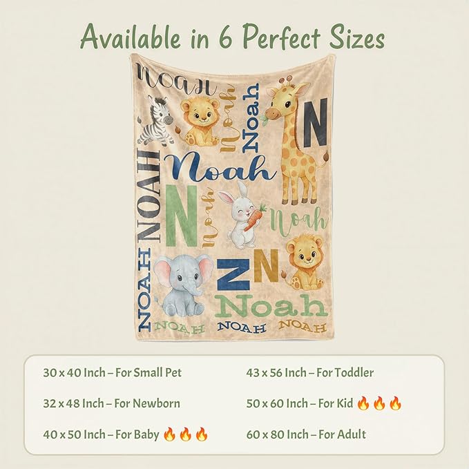 Personalized Baby Blanket for Boys Girls, Ship Next Day, Custom Name Blanket with Name, Printed in USA, Personalized Gifts for Baby Shower Birthday Christmas, Soft Blankets for Newborn Kids Adult