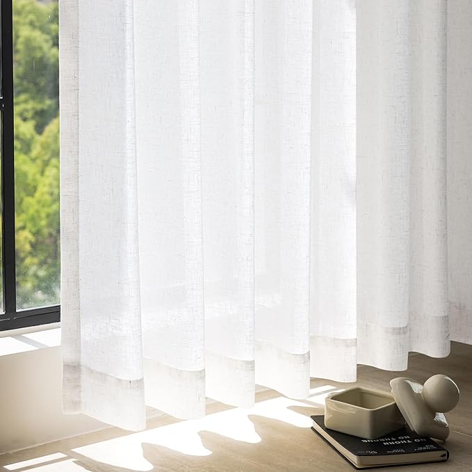 jinchan Linen Curtains 50W x 84L Inch Off White for Living Room Farmhouse Curtains Clip Rings Back Tab Rod Pocket Drapes 4-Panel Set