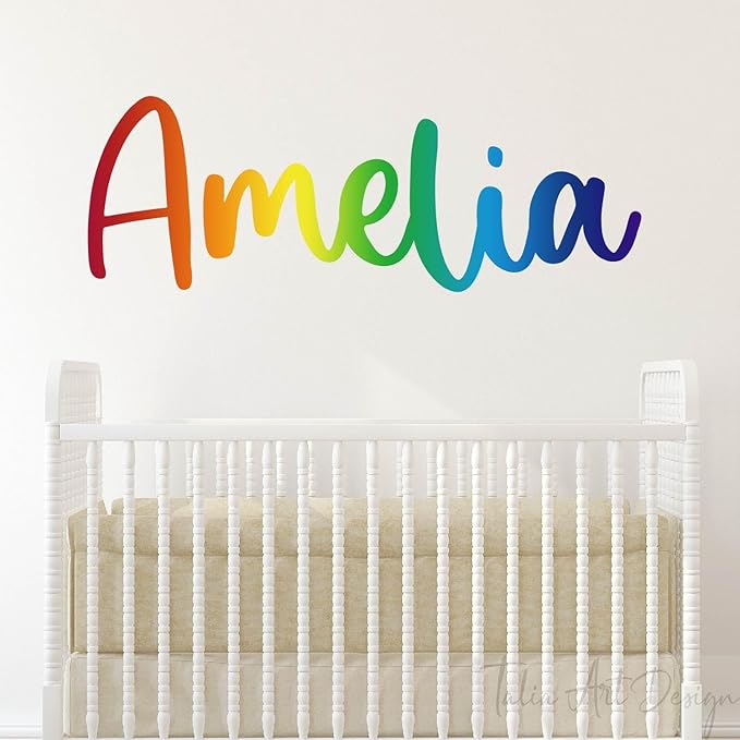 Custom Watercolor Rainbow Name Wall Decal - Personalized Girl's Room Decor, Nursery Wall Art, Removable Peel-and-Stick Vinyl Sticker, Unique Decal for Girls