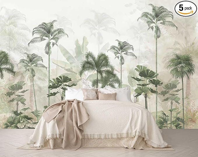 Tropical Forest Landscape Design Mural, Wallpaper can be Used to Decorate The Bedroom, Living Room, Bathroom Background Wall（Not Peel and Stick）