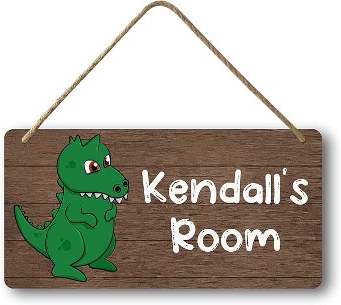 Custom Dinosaur Wooden Wall Decor, Nursery Kids Boys & Girls Room Decor, Personalized Dino Bedroom Sign 5x10 Inch