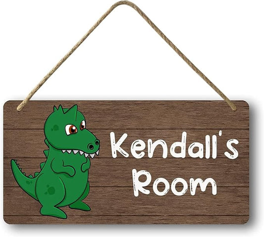 Custom Dinosaur Wooden Wall Decor, Nursery Kids Boys & Girls Room Decor, Personalized Dino Bedroom Sign 5x10 Inch