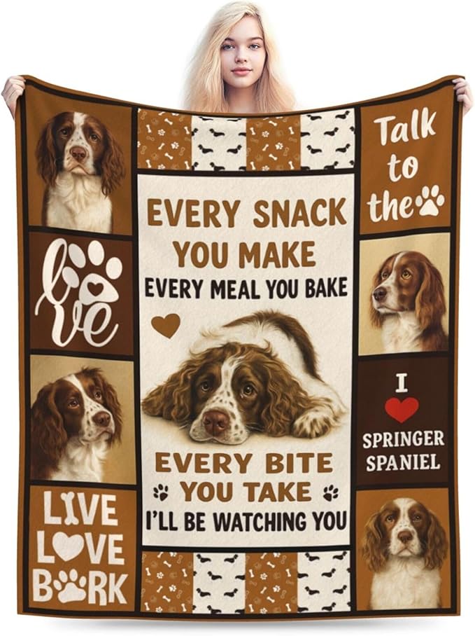 Springer Spaniel Blanket English Springer Decor Throw Blanket Super Soft Flannel Fluffy Plush Cozy Fuzzy Fleece Stuff Blanket Gifts for Dog Lover Woman Girl Kids Adults for Bed Sofa Couch 40"X50"