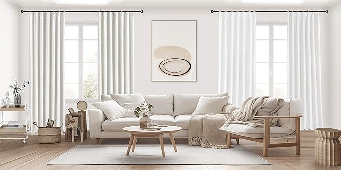 IVAPUPU Linen Pinch Pleated 100% Blackout Curtains for Bedroom - 2 Pages Black Out White Curtains 63 Inch Long 2 Panel for Living Room Darkening Thermal Window Curtain Drapes with 16pc Hooks