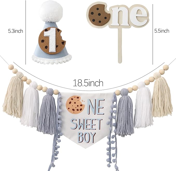 Cookies One Sweet Boy High Chair Banner For Cookies Theme 1st Birthday Party Decorations With Birthday Hat