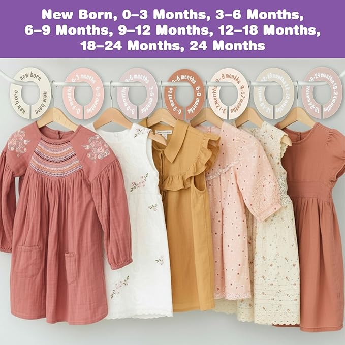 8 Pcs Baby Closet Dividers for Clothes, Round Baby Clothes Dividers Wardrobe Organizer Double-Sided Nursery Clothing Organizer for Closet 8 Sizes from Newborn to 24+ Months