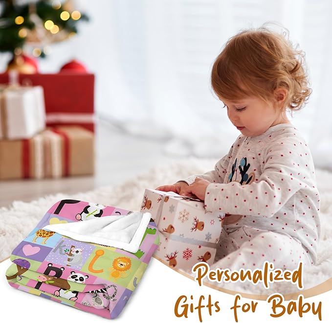 Personalized Baby Blanket with Name, Custom Name Blanket for Kids Soft Flanne Blankets in Easter Personalized Baby Gifts for Infant Newborn Shower (Rainbow-1)