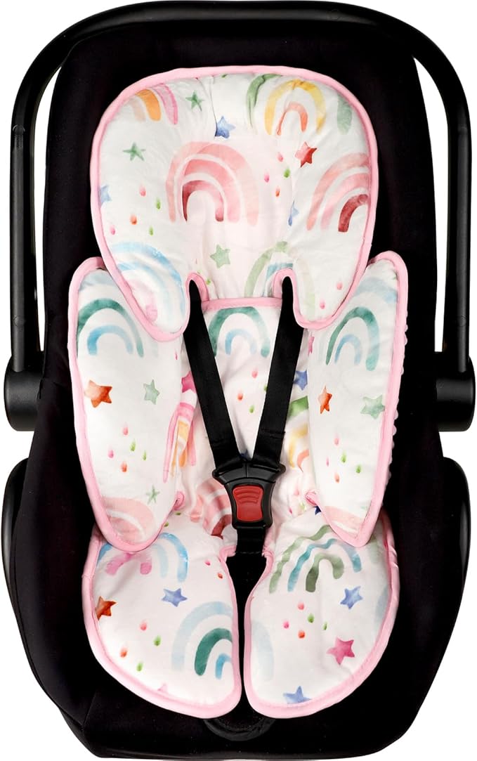 Infant Car Seat Insert, 2-in-1 Baby Car Seat Head Support for Newborn Girls Boys, Soft Baby Neck Support and Body Cushion for Car Seat, Stroller, Bouncer (RainbowStar)
