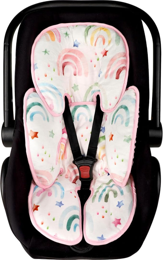 Infant Car Seat Insert, 2-in-1 Baby Car Seat Head Support for Newborn Girls Boys, Soft Baby Neck Support and Body Cushion for Car Seat, Stroller, Bouncer (RainbowStar)