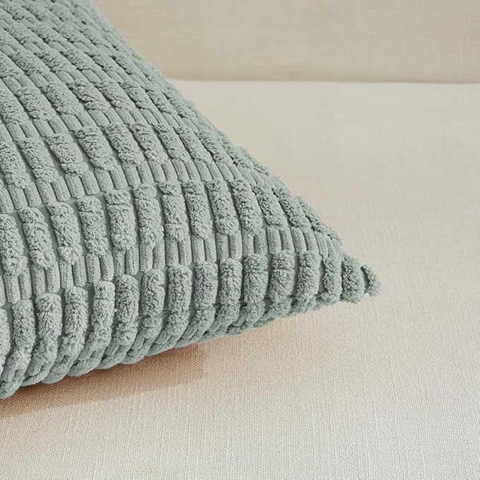 Fancy Homi 2 Packs Grey Blue Decorative Throw Pillow Covers 24x24 Inch for Living Room Couch Bed Sofa, Rustic Farmhouse Boho Home Decor, Soft Striped Corduroy Square Cushion Case 60x60 cm