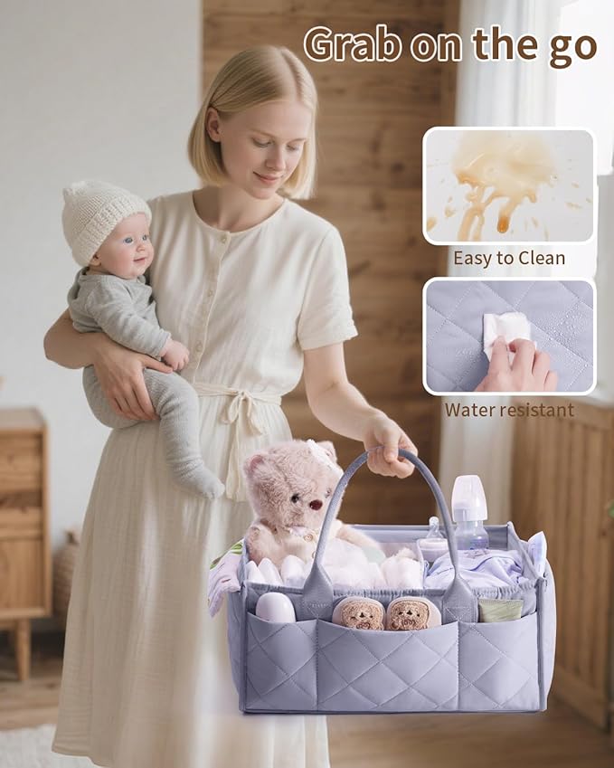 CEI-CEI Baby Diaper Caddy Organizer with Handle, Large Portable Nursery Storage Basket for Newborn Essentials, Changing Table and Car Organizer, Gift for Baby Shower