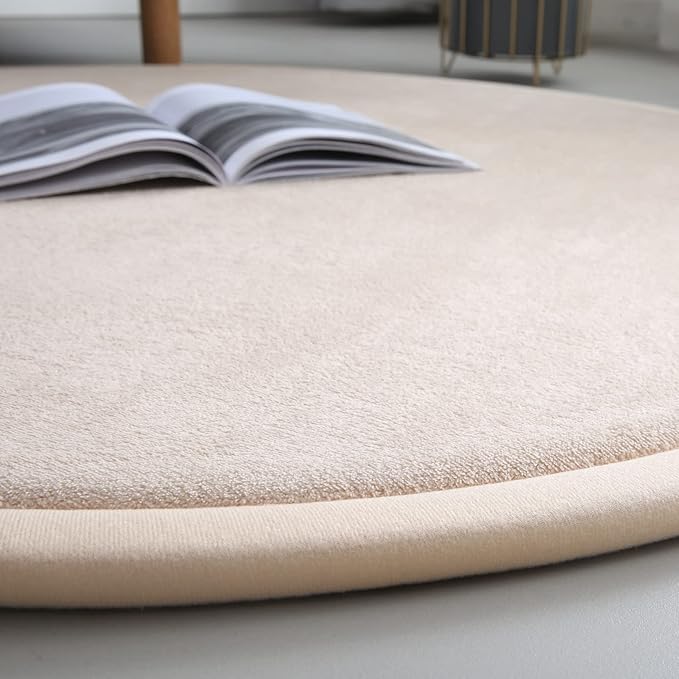 Loartee Thick Kids Round Rug - Coral Velvet Area Rugs, Memory Foam Circular Carpet for Nursery Playroom Home Decor Dormitory, Diameter 71 inch, Brown