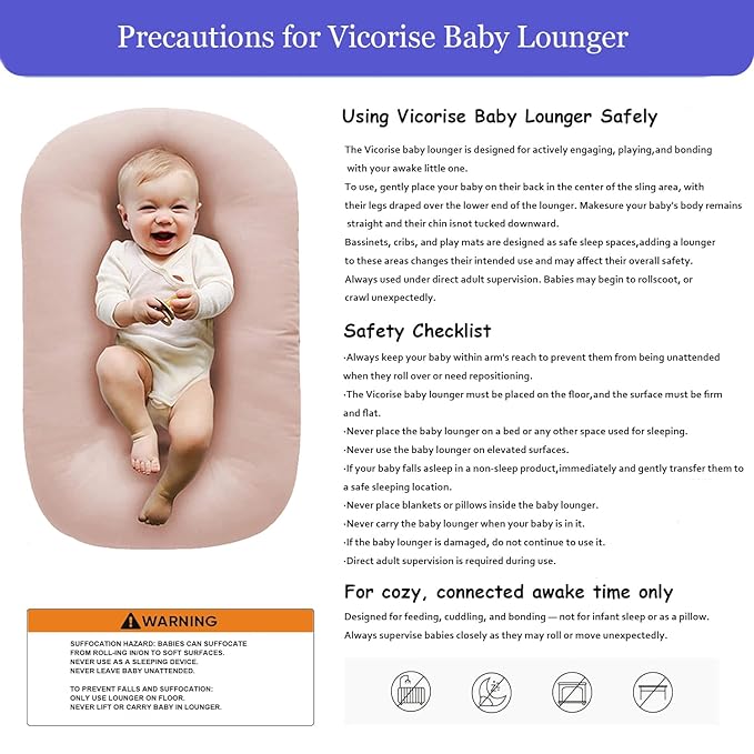 Baby Lounger 0-24 Months 100% Cotton-Snuggle Cozy Me Lounger,Soft & Breathable Tummy Time Mat for Newborn Infant Play Mat,Babies Essentials Gifts,Pink(Lounger Cover Included)