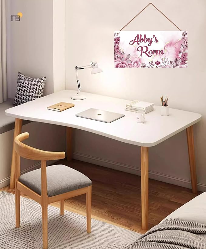Personalized Pink Flower Floral Kids Room Door Sign Custom Name Boys Girls Bedroom Decor Wall Art Toddler Baby Nursery Wood Plaque
