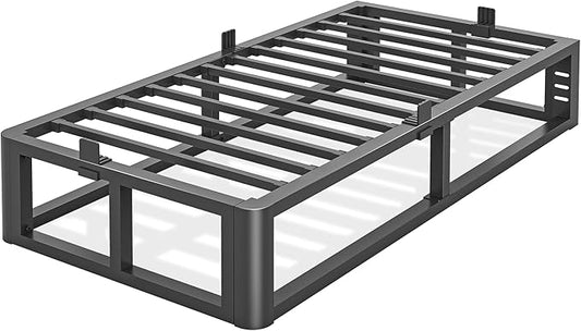 Metal Heavy Duty 14 inch Twin XL Bed Frame with Rounded Corner and Headboard Hole Mattress Retainers 3500 LBS No Box Spring Needed Platform Noise Free Easy Assembly