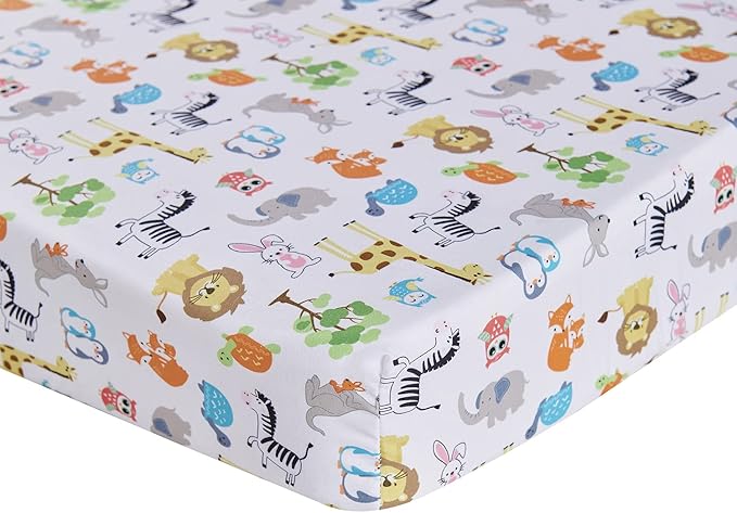 4 PCs Noah's Ark Nursery Crib Bedding Set Blue Grey Animal Theme Baby Crib Bedding Set Quilt + Skirt + Fitted Sheet + Window Valance
