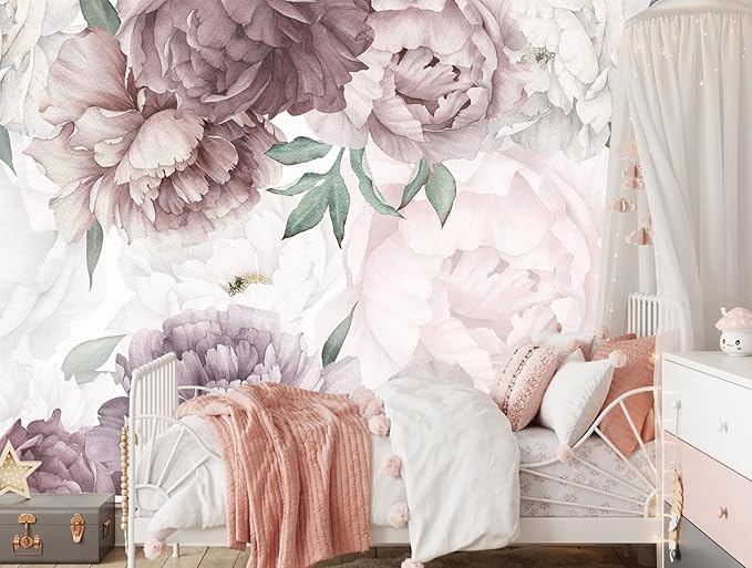 Vintage Floral Wallpaper Peel and Stick Watercolor Peony Self Adhesive Wall Mural for Living Room and Bedroom 82"x57"