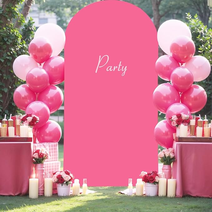 Hot Pink Arch Cover, 6.6FT Spandex Fitted Wedding Arch Stand Covers Round Top Chiara Backdrop Cover for Birthday Party Ceremony Banquet Decoration