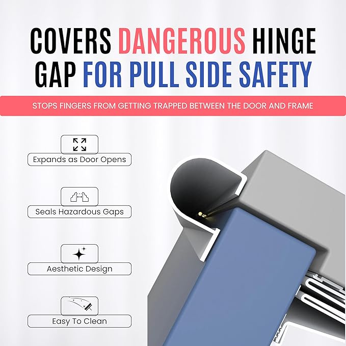 Commercial Door Finger Pinch Guard | Premium Pull-Side Door Hinge Stopper | Finger Pinch Door Guard for Kids and Adults Saftey | Baby Finger Pinch Protector for Doors -(Gray, 84")