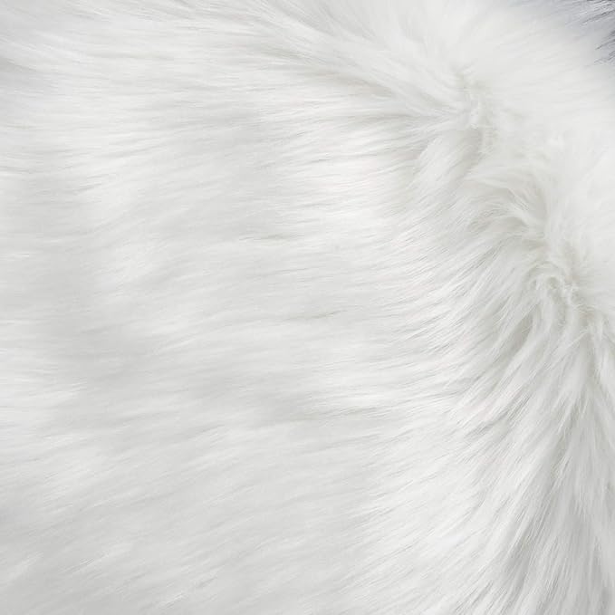 IVON 15.5 Inches White Round Faux Fur Rug, Fluffy Rug Cushion for Chair, Background for Nail Desk Photos