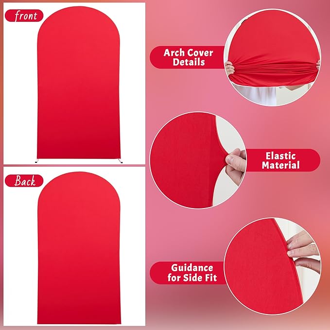 Red Arch Backdrop Cover, 6FT Spandex Fitted Wedding Arch Stand Covers 2-Sided Round Top Chiara Arch Backdrop Cover for Wedding Ceremony Birthday Party Baby Shower Banquet Decoration