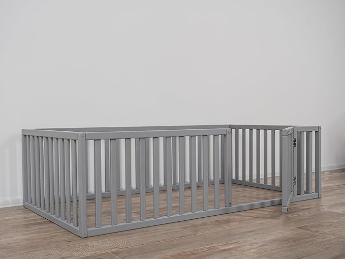 BUSY WOOD Montessori Floor Bed - Wooden Bedframe - Small, Twin, Full, Queen, King Size Sleeping Place- Toddler Bed Frame - Montessori Bed with Rails (Model 6.2)