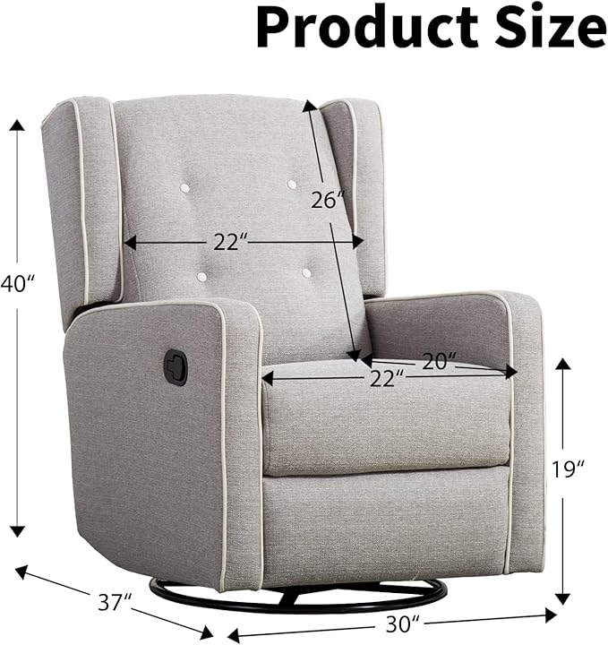 CANMOV Swivel Rocker Recliner Chair Set of 2, Nursery Glider Chair, Nursery Rocking Chairs, Manual Reclining Chair, Grey