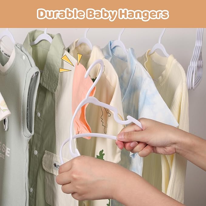 60 Pack White Baby Hangers 11.42 Inch & 12.91 Inch Each 30 Pack - Kids Non-Slip Clothes Hangers for Infant & Child, Durable Plastic Children's Hangers for Closet, Pants, Coats, Skirts