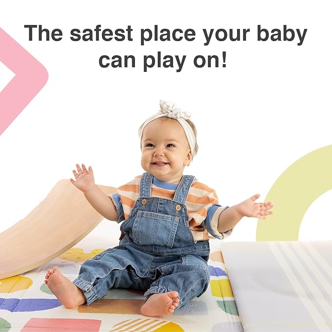 ORIBEL PurePlay Baby Play mat | 79" x 59" | Odour Free | Easy to Clean | Water & Stain-Resistant | Reversible & Foldable | 3 Layer Protection| Scratch Resistant (Happy Palette)