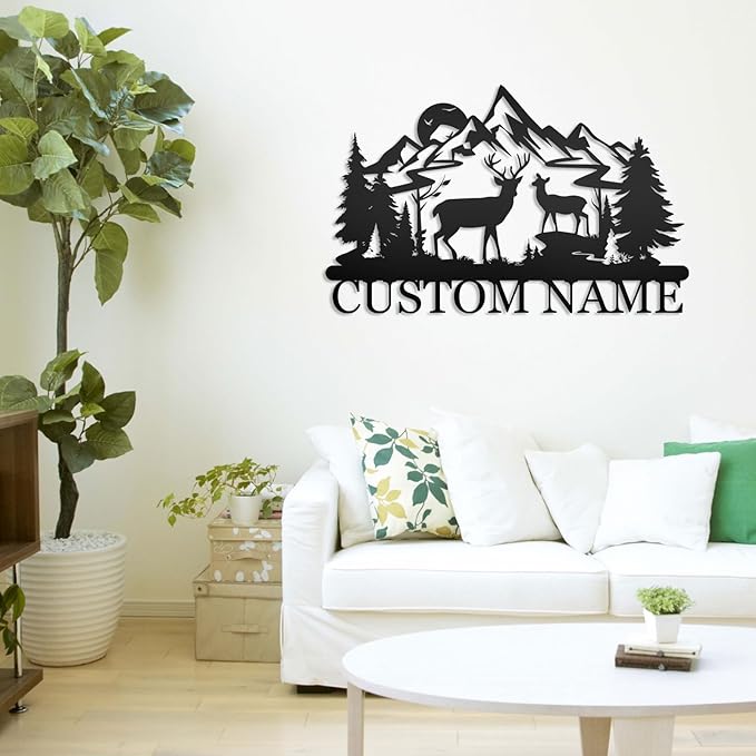 Personalized Camping Signs | Custom Metal Name Sign | Personalized Deer Metal Cabin Sign | Mountain Wall Decor | Custom Signs Outdoor Metal | Deer Hunter Gift | Cabin Sign | Porch Sign