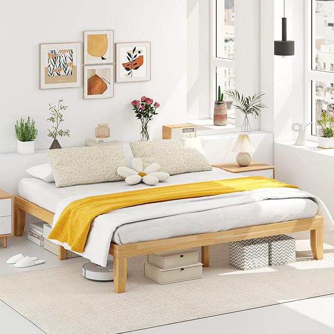 KOMFOTT 14 Inches Wood Platform Bed Frame King Size, Wooden Mattress Foundation with Rubber Wood Frame, Strong Wooden Slats Support, No Box Spring Needed, Bed Frame (Natural)