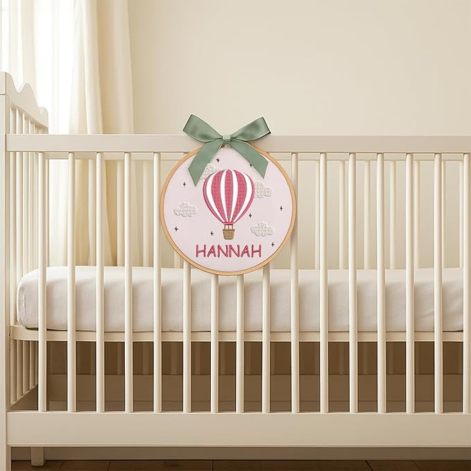 Personalized Baby Name Sign Welcome Baby Announcement Sign Newborn Baby Embroidery Hoop with Bows Baby Hospital Name Sign Custom Infant Baby Name Baby Shower Gifts (11)
