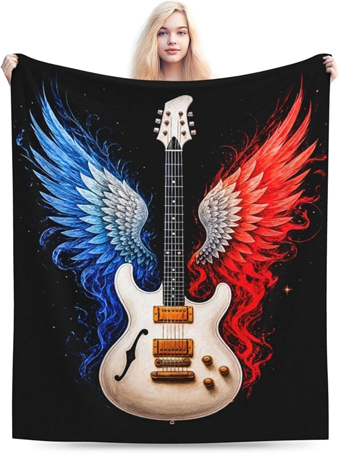 Guitar Blanket Music Throw Blanket Musical Instrument Soft Cozy Fleece Fuzzy Stuffed Plush Flannel Gifts for Girls Women Boys Kids Adults 40''x50''