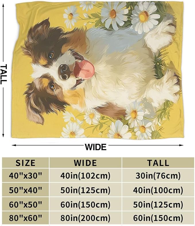 Australian Shepherd Blanket Cute Dog Throw Blanket Puppy Soft Cozy Fleece Fuzzy Stuffed Plush Flannel Animal Gifts for Girls Women Boys Kids Adults 50"X60"