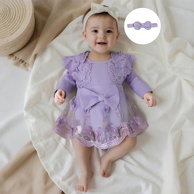 Giraropa Baby Girl Fall Winter Clothes Long Sleeve Romper Dress + Socks + Headband Newborn Infant Cute Casual Outfits