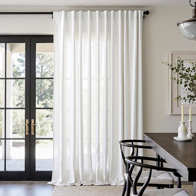 jinchan Linen Blend Curtain 120 inch Extra Long 1 Panel Extra Long for Sliding Door, Light Filtering 100 inch Extra Wide Patio Door Drape with Rod Pocket Back Tab(100W x 120L, Off White)
