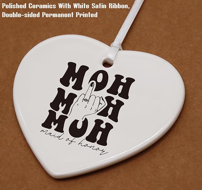 Heart Shaped Christmas Ornament-Maid of Honor Proposal Gift from Bride-Wedding Bachelorette Party Present for Besties Friends Women-Ceramic Ornament Keepsake Decor Gift