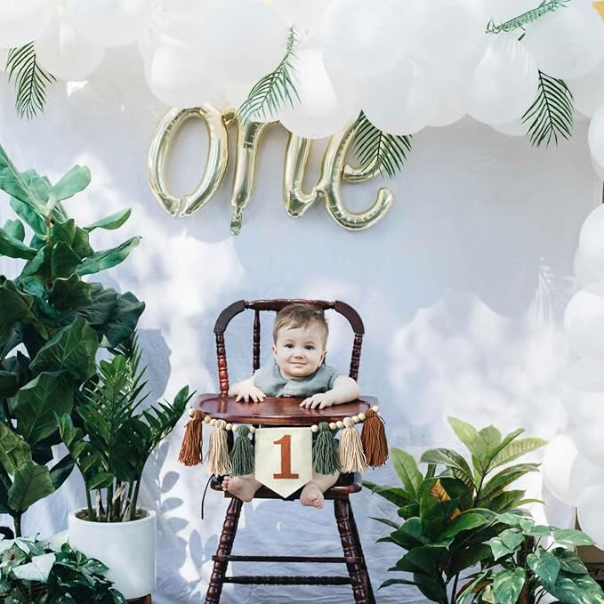 Jungle Wild One Handmade 1st Birthday High Chair Banner First Highchair Banner For Baby Boys Green Brown Wall Hangings Boho Wood Bead Tassel Garland 1 Birthday Party Decorations Photo Props