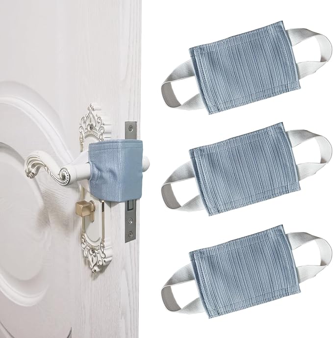 Door Silencer Cloth Latch Covers, Baby Door Cover Quiet Close Pads to Reduce Slamming Noise, Door Latch Cushion Pads to Prevent Door Slamming for Safety (3, Grayish Blue, 4.1 * 3.1 inches)