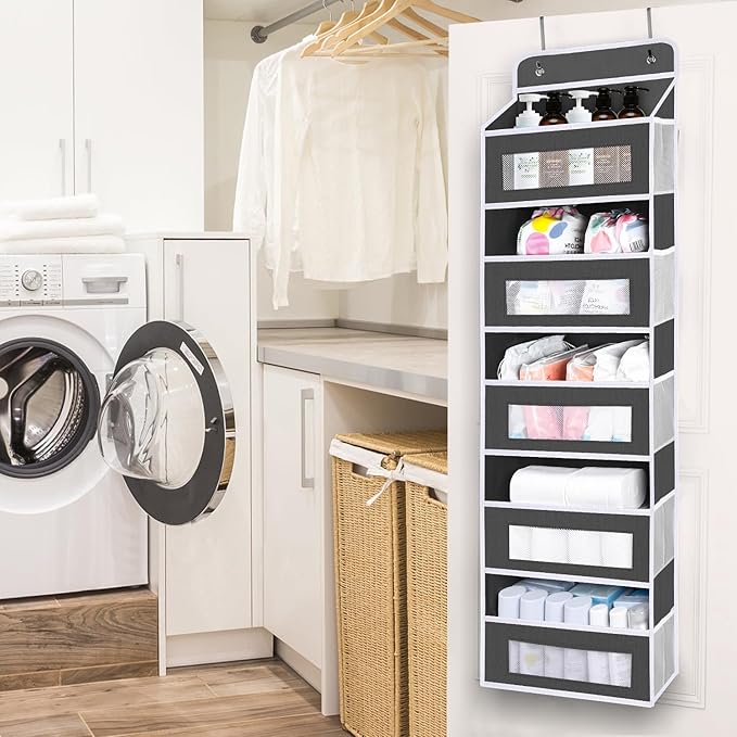 Over The Door Organizer Storage, 5 shelf Hanging Door Organizers with 10 Large Capacity Pockets, Anti Tilt 48 lb Load Behind Door Organizer for Bedroom, Bathroom, Pantry