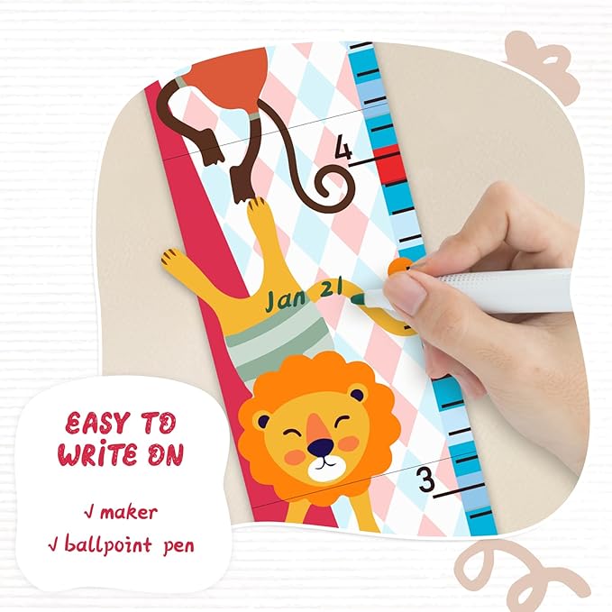 Personalized Growth Chart for Wall, Circus Animals Height Measurement for Kids, Wooden Growth Chart for Kids Room Nursery Wall Decor