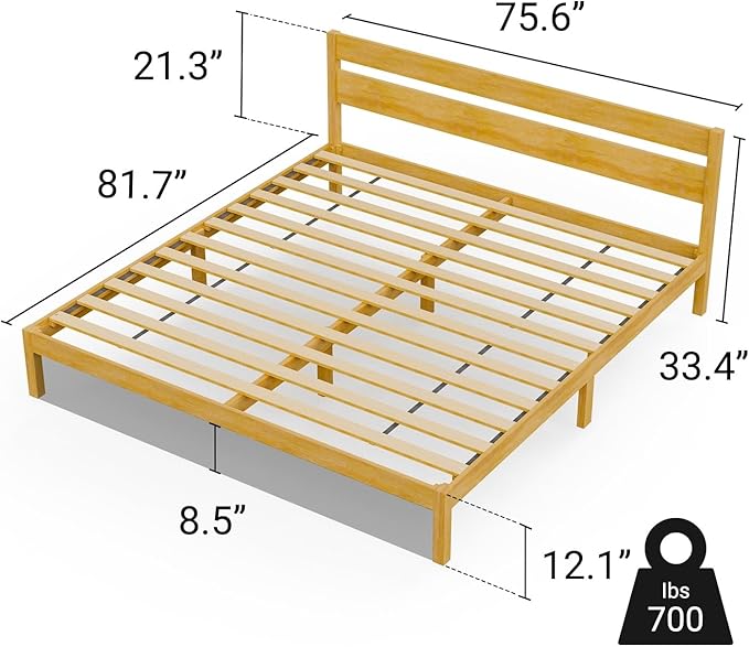LIFEMENT Classic Wood Platform Bed Frame with Headboard, Essential, Noise Free, Under Bed Storage, No Box Spring Needed, Easy Assembly (Natural, King (U.S. Standard))
