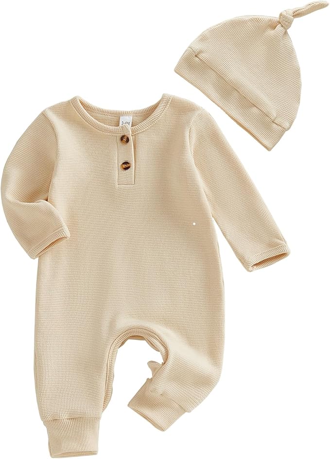 Newborn Knit Romper Hat 2 Pieces Button Up Footed Jumpsuit Baby Boy Clothes Photography Coming Home Outfit