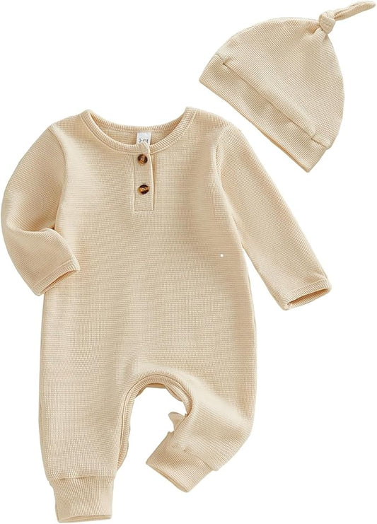 Newborn Knit Romper Hat 2 Pieces Button Up Footed Jumpsuit Baby Boy Clothes Photography Coming Home Outfit